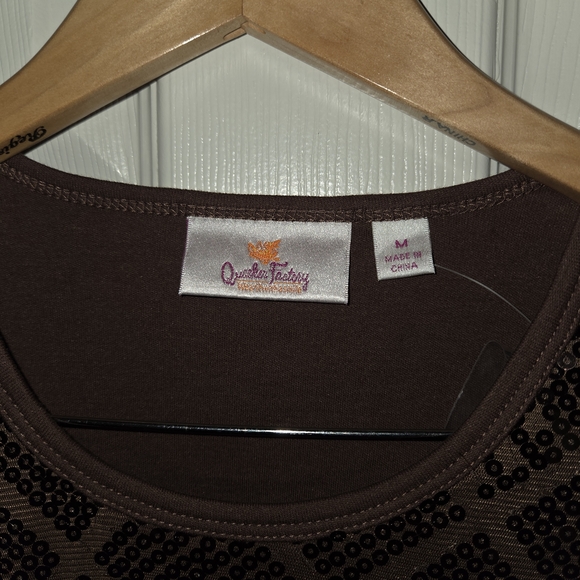 Elegant Brown Sequin Long Sleeve Top - Picture 2 of 4